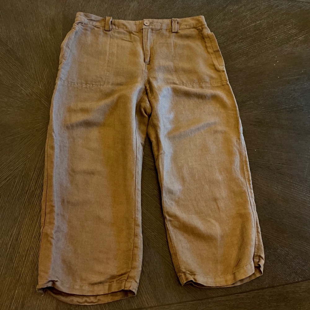 Coldwater Creek Natural Fit Brown Linen Blend Wide Leg Capri Crop Pants Size 8 - Picture 7 of 11